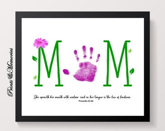 Muttergeschenk, Muttertag / Geburtstagsgeschenk für Mutter, Sprüche 31: 26, Bibelvers, Handabdruckandenken, Sonntagsschulaktivität.