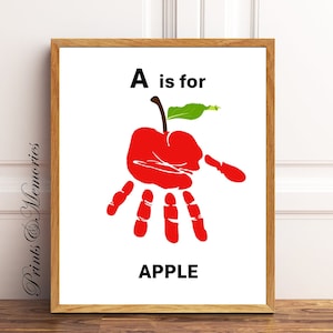 A é para Apple, modelo de carta, pré-escola de creche, artesanato de jardim de infância, arte de impressão manual de outono, recurso de aprendizagem/professor, lembrança de memória.