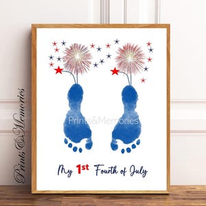First 4th of July Footprint art, Handprint Footprint craft, Baby Keepsake, Fireworks craft. DIY art card.