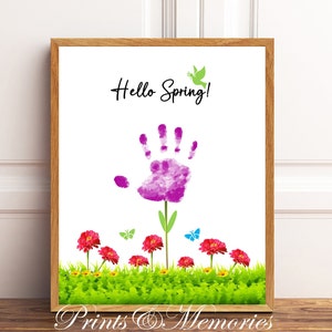 Hello Spring, Flower Handprint art, Spring craft for kids, Baby toddler craft, Preschool activity, Spring Keepsake.