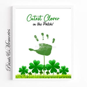 聖パトリックデーの工作、お子様向け手形アート、かわいいクローバー・イン・ザ・パッチの記念品。デジタルダウンロード。