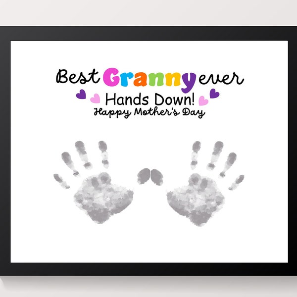 Gift for Granny, Happy Mother's Day craft, Handprint art Printable Template, gift from grandkid, Baby toddler kid Keepsake, DIY Handprint.