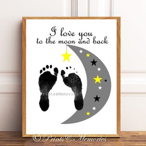 I love you to the moon and back footprint, Nursery wall art, New baby, toddler footprint art, Diy, Instant Download.