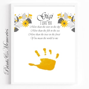 Gigi Handabdruck Kunst, Muttertagskarte, Baby Kleinkind Kind Handwerk, DIY Handabdruck Kunstkarte, Geschenk für Gigi.