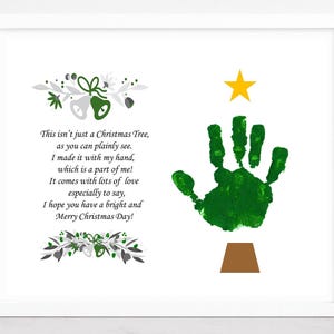 Gedicht kerstboom handafdruk, boom handafdruk kunst, doe-kaart, baby peuter geheugen aandenken.