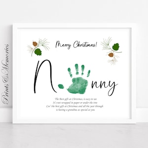 Cadeau de Noël pour nounou, poème artisanal de Noël avec empreinte de main, carte souvenir souvenir, bricolage pour bébé en bas âge.