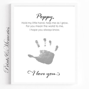 Presente para Poppy/Poppie, poema Segure minha mãozinha, lembrança de arte de impressão manual, cartão DIY impressão manual, artesanato para bebês, presente de dia dos pais/aniversário