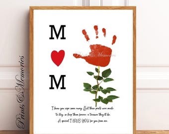 Regalo per la mamma, regalo per la mamma con impronta di fiore, lavoretto per la festa della mamma, poesia artistica con impronta di mano, regalo da neonato, modello stampabile, fai da te