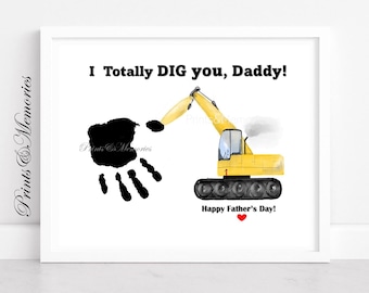 Father's Day gift for Dad, Excavator  Handprint Footprint art, Father's Day craft, baby toddler kid craft.