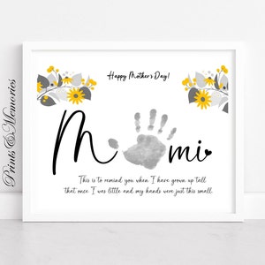 Regalo per la festa della mamma per Mimi, poesia d'arte stampata a mano, arte stampata a mano fai da te, ricordo del bambino, bambino piccolo, artigianato per bambini. Biglietto per la festa della mamma.