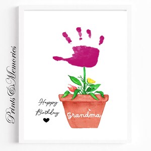 Birthday gift for Grandma, Flower Handprint art, Birthday craft, gift from grandkid, DIY art card.