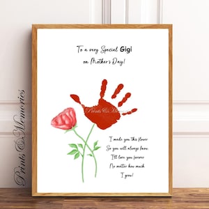 Para una Gigi muy especial, arte de huella de flor a mano, manualidad para el Día de la Madre, recuerdo de poema de arte de huella de mano, tarjeta de bricolaje, recuerdo imprimible, regalo de Gigi.