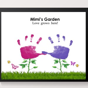 Jardim da Mimi, o amor cresce aqui, impressão à mão de flores de 2 hastes, cartão de arte DIY. Presente de Dia das Mães/Aniversário para Mimi.