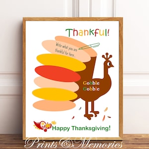 Turkey Craft for Family/Kids, Thanksgiving wall art, Turkey art Printable, Fun Thanksgiving Activity, Thankful, Instant download 8x10 image 1