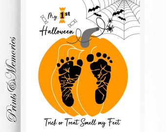 Trick or Treat Smell My Feet Baby Halloween Footprint Art, My First Halloween Keepsake, Cute DIY Printable Baby Craft Gift, Digital Download