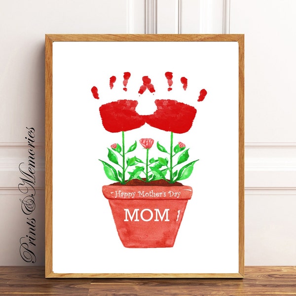 Mom, Mother's Day craft Flower Handprint, gift from child/children, DIY art card, Flower Pot Handprint craft.