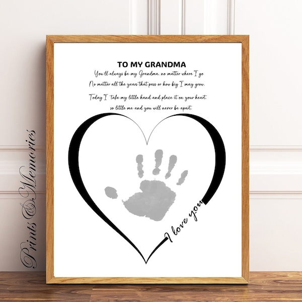 Gift for Grandma, To my grandma Poem, Handprint art, gift from grandchild, baby toddler kid craft, Mother's Day/Birthday/Valentines Day gift