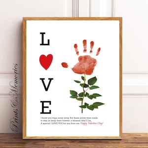 Valentinstag Handabdruck Kunst, Rote Rosen Blumen Handabdruck, Liebe Handabdruck Kunst, DIY Karte, Valentinstag Andenken, Baby Kleinkind Kind Handwerk.