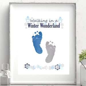 Walking in a winter wonderland, footprint art, Snow day craft for kids, winter footprint. Baby/toddler/ Footprint craft.