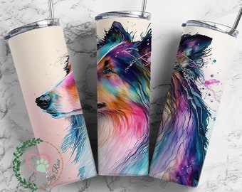 Personalized Dog Art Tumbler, Gift For Dog Owner, Add Your Pet's Name, Sheltie Dog Lover Gift, Dog Travel Cup, Dog Mom, Shetland Sheepdog