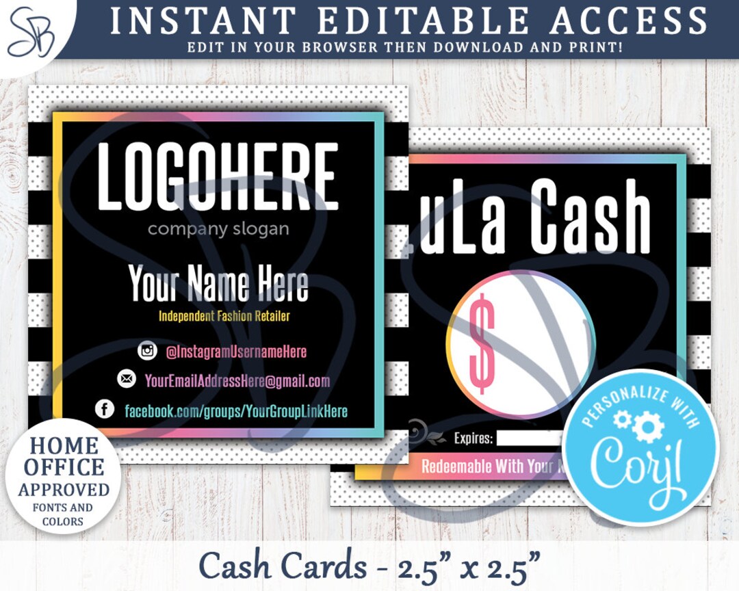 Instant Editable Lulacash Cards B&amp;W Polka Dots With Stripes Fashion ...