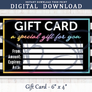 Printable Gift Card available in Digital Download JPG Format  - B&W Stripe Dots, Fashion Gift Card, LLR Inspired - LR3