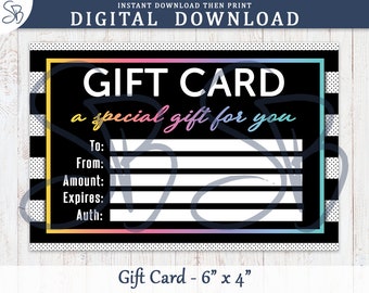 Printable Gift Card available in Digital Download JPG Format  - B&W Stripe Dots, Fashion Gift Card, LLR Inspired - LR3
