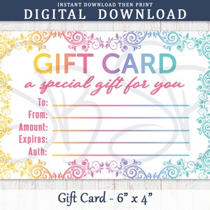 Printable Gift Card Available in Digital Download JPG Format - Fashion ...
