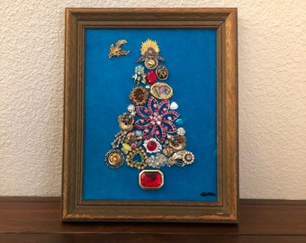 Vintage Costume Jewelry Frame Christmas Tree