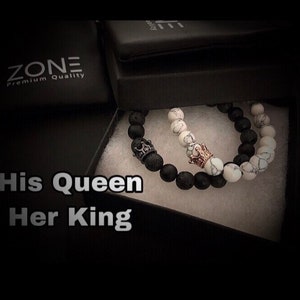 Set King and Queen Natural Couples Bracelets, matching set of bracelet, long distance relationship anniversary bracelets, Christmas gift image 4