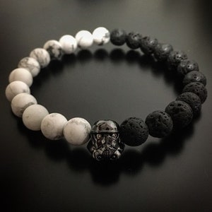 Star wars Stormtrooper Bracelet Lava and howlite bracelet 8mm / StarWars gift jewelry