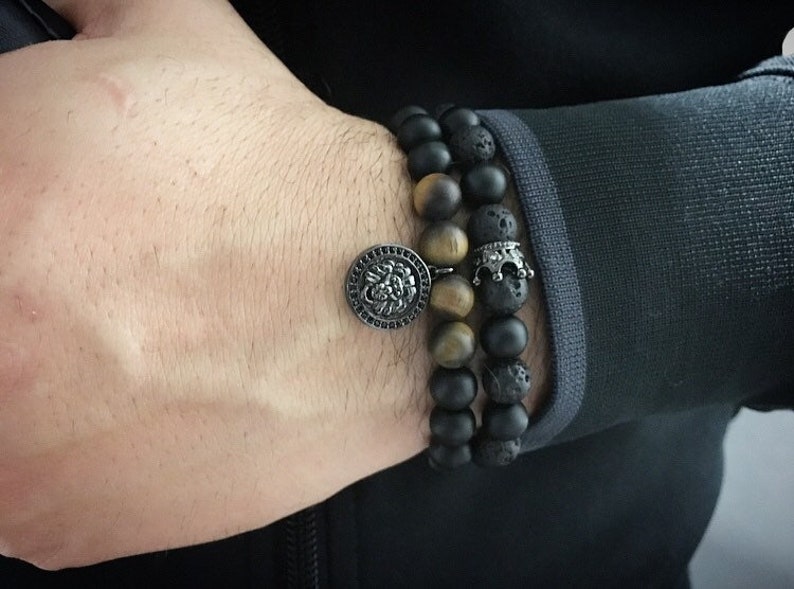 Black lion charm bracelet with cz micro diamonds luxury bracelet for him image 3