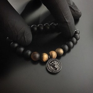 Black lion charm bracelet with cz micro diamonds luxury bracelet for him image 1