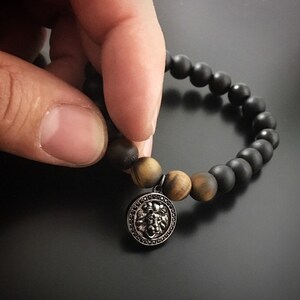 Black lion charm bracelet with cz micro diamonds luxury bracelet for him image 2