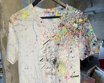 ArtShare LA art print t-shirt messy hand-painted in DTLA by Rox