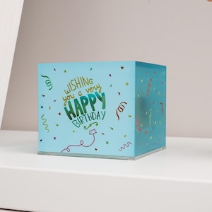 Happy Birthday (blauw) UV-geprinte acryl muziekdoos | Uniek gepersonaliseerd cadeau | Gepersonaliseerd | Handgemaakt | GRATIS wereldwijde verzending