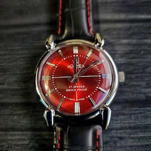 Rare Roamer Brevete Swiss Mens Manual Watch Slv Red Blk