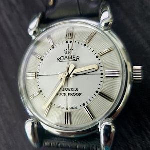 Rare Roamer Brevete Swiss Mens Manual Watch Slv Wht Blk