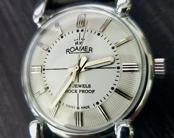 Rare Roamer Brevete Swiss Mens Manual Watch Slv Wht Blk