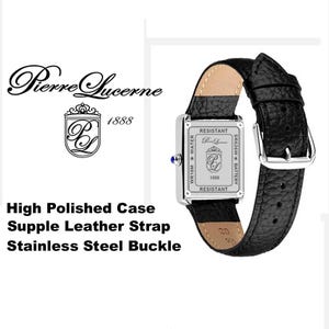 Pierre Lucerne Swiss Tank Watch: Black Leather Strap, Seiko Quartz image 4