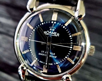 Zeldzaam Roamer Brevete Zwitsers mechanisch herenhorloge Blue Burst Service loopt perfect