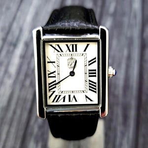 Pierre Lucerne Swiss Tank Watch: Black Leather Strap, Seiko Quartz image 6