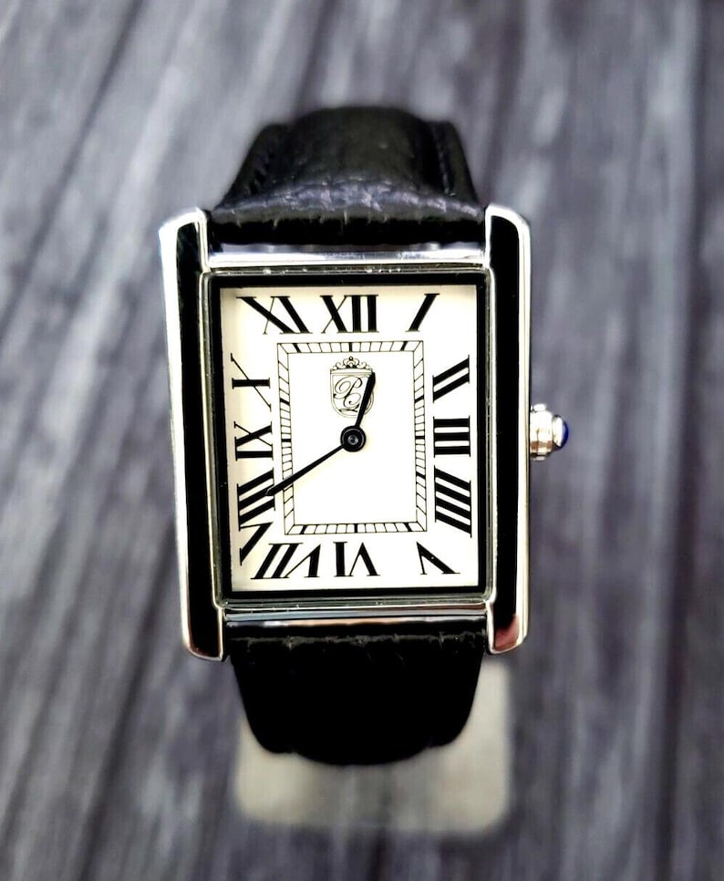 Pierre Lucerne Swiss Tank Watch: Black Leather Strap, Seiko Quartz image 6