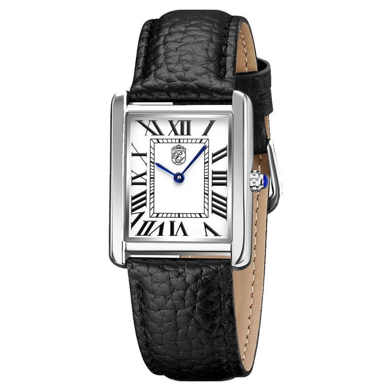 Pierre Lucerne Swiss Tank Watch: Black Leather Strap, Seiko Quartz image 2