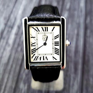 Vintage Tank Style Pierre Lucerne  Mens Watch Black Band