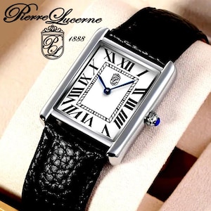 Swiss Inspired Classic Mens Watch Pierre Lucerne Tank Black
