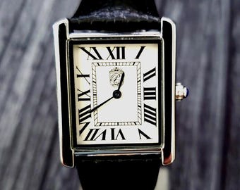 Vintage Zwitsers geïnspireerd Pierre Lucerne herentankhorloge zwart