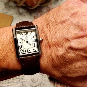 Swiss Tank Style Mens Watch Pierre Lucerne Brown Band