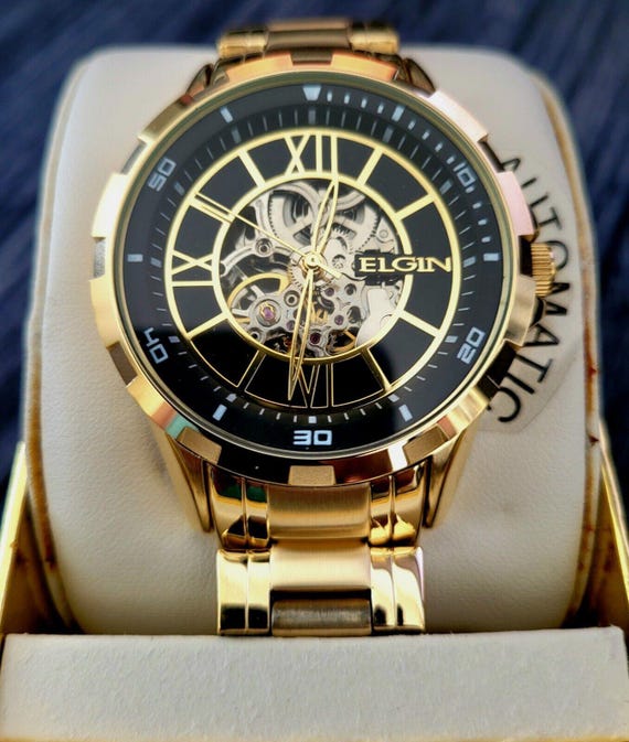 Elgin Skeleton Tourbillion Style Automatic Men's Watch New