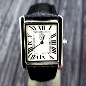 Pierre Lucerne Swiss Inspired Vintage 1888 Mens Roman Dial Tank Watch Black Band